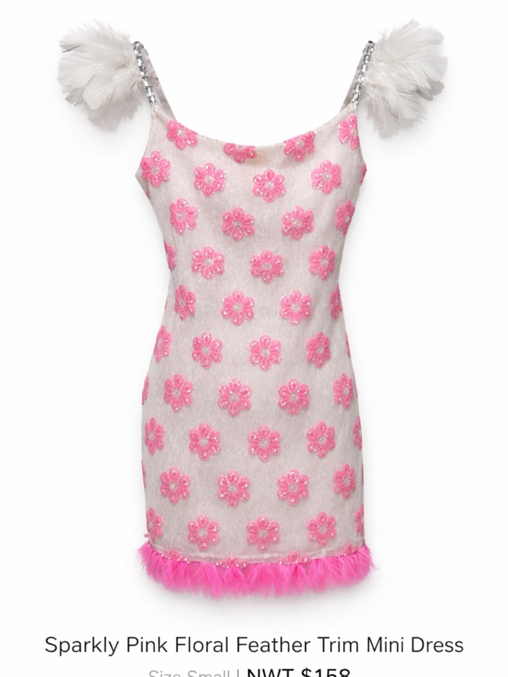 B Darlin Pink Floral Sequin Feather Trim Mini Dress